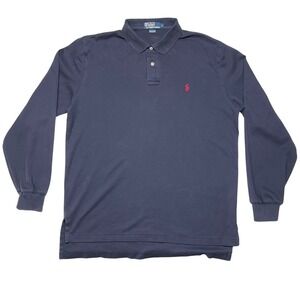 Vintage Y2K Polo Ralph Lauren Long Sleeve Polo Navy Men's Large EUC